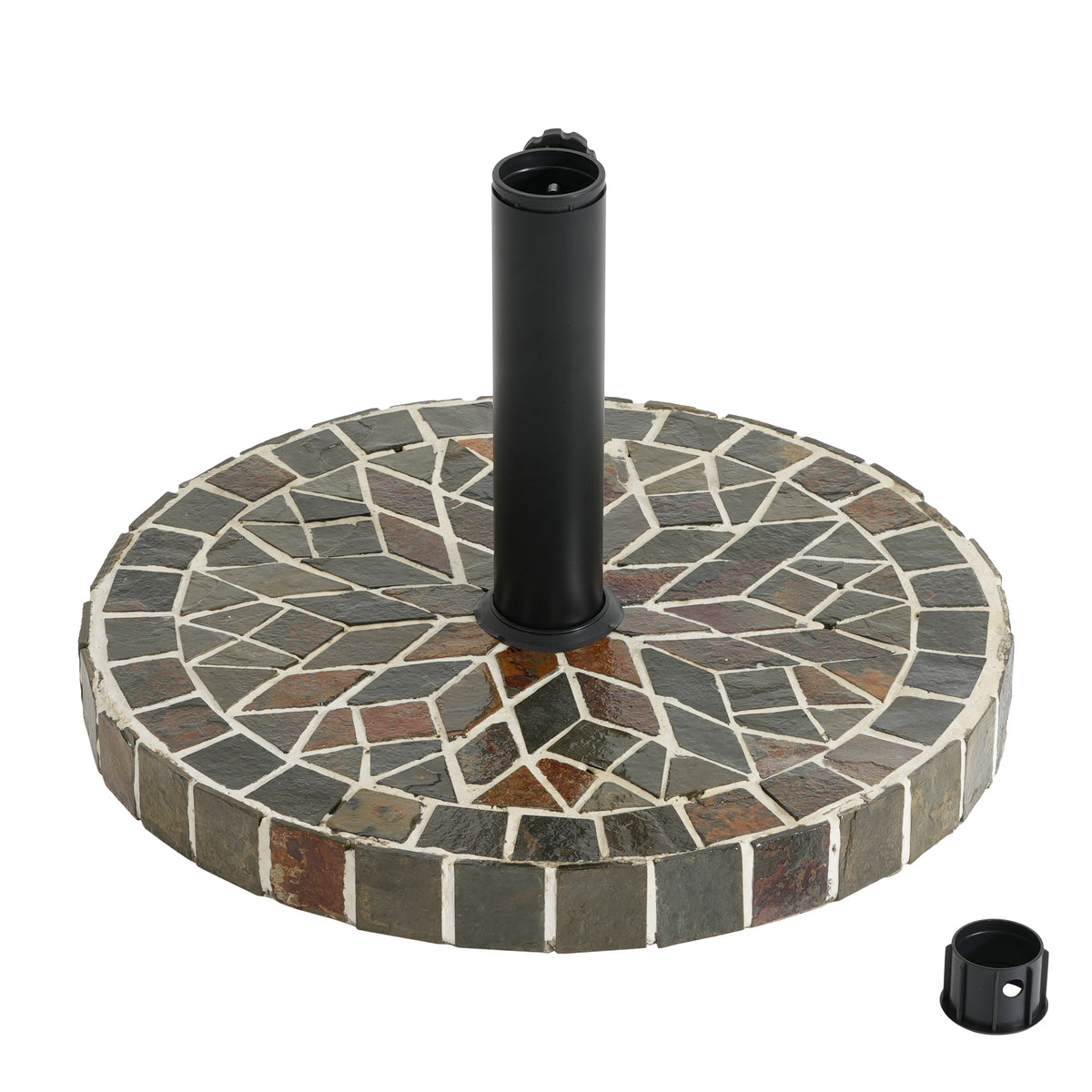 Enzo Tile Round Umbrella Base with Adjustable Support - Multi-Colored Mosaic