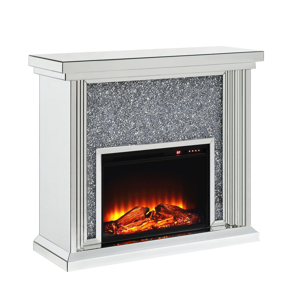 Mirrored Electric Fireplace with Faux Diamond Inlay - Silver