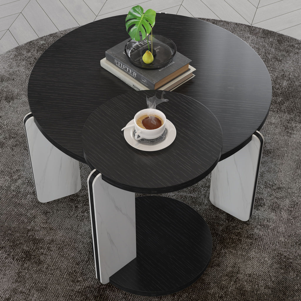 Round Coffee & End Table Set - Black