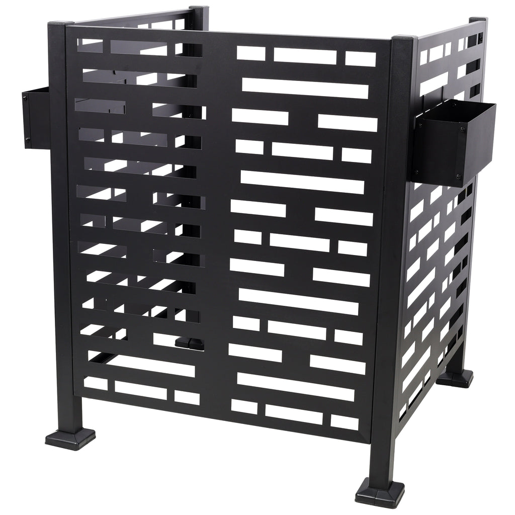 3x3 Ft Metal Air Conditioner Privacy Fence with Planter Boxes - Black