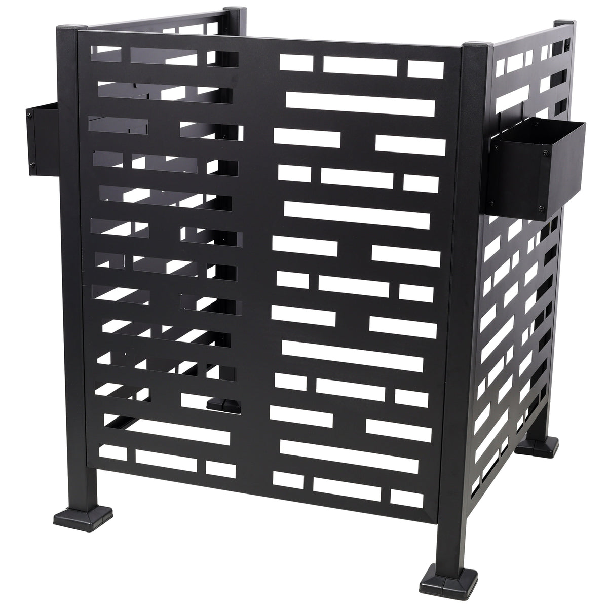 3x3 Ft Metal Air Conditioner Privacy Fence with Planter Boxes - Black