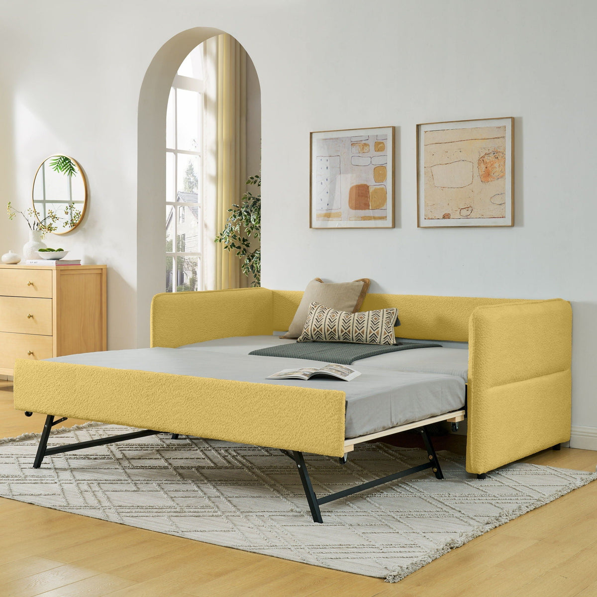 Upholstered Daybed With Pop Up Trundle - Fabric Trundle Bed in Multiple Colors