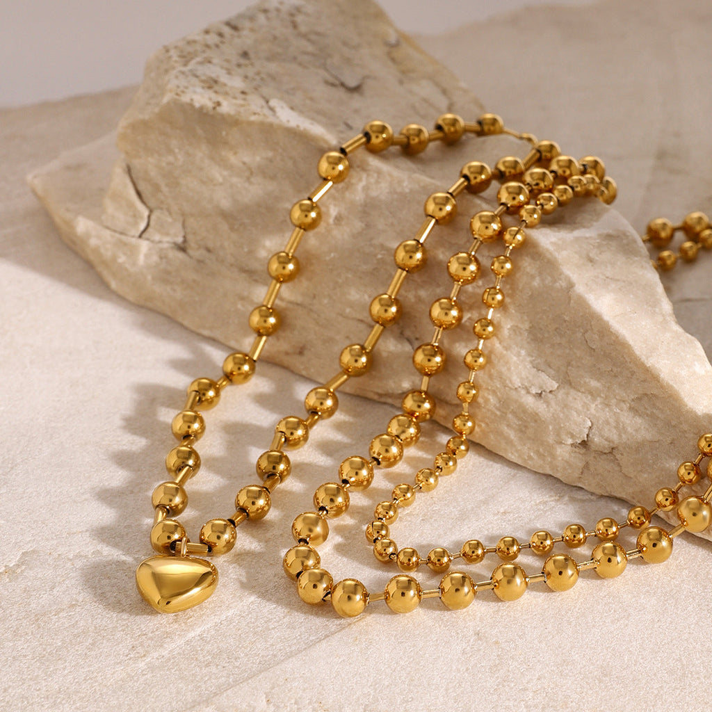 Stainless Steel Beaded Love Necklace 18k Golden Clavicle Chain