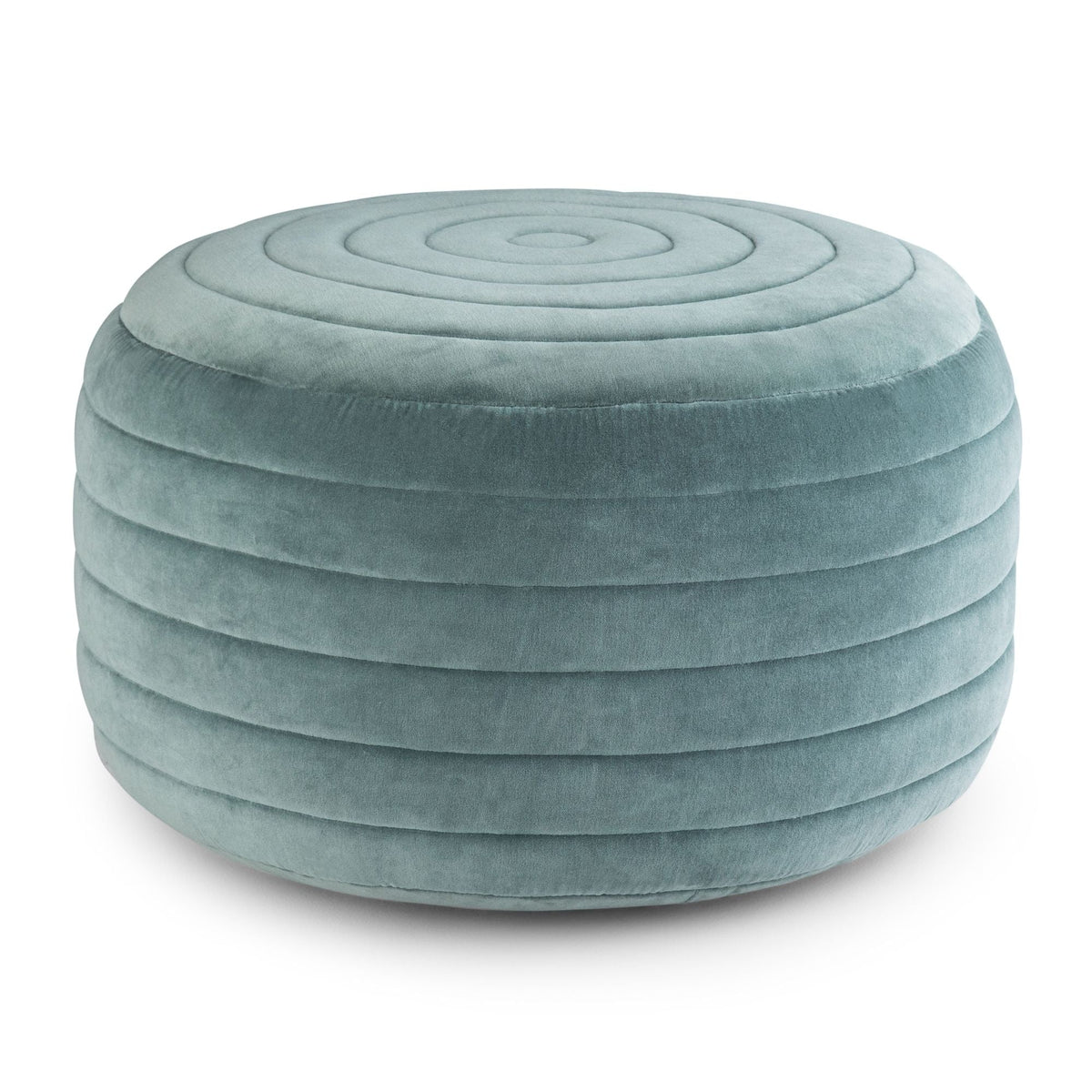 Upholstered Round Pouf with Supportive Polystyrene Filling - Light Blue