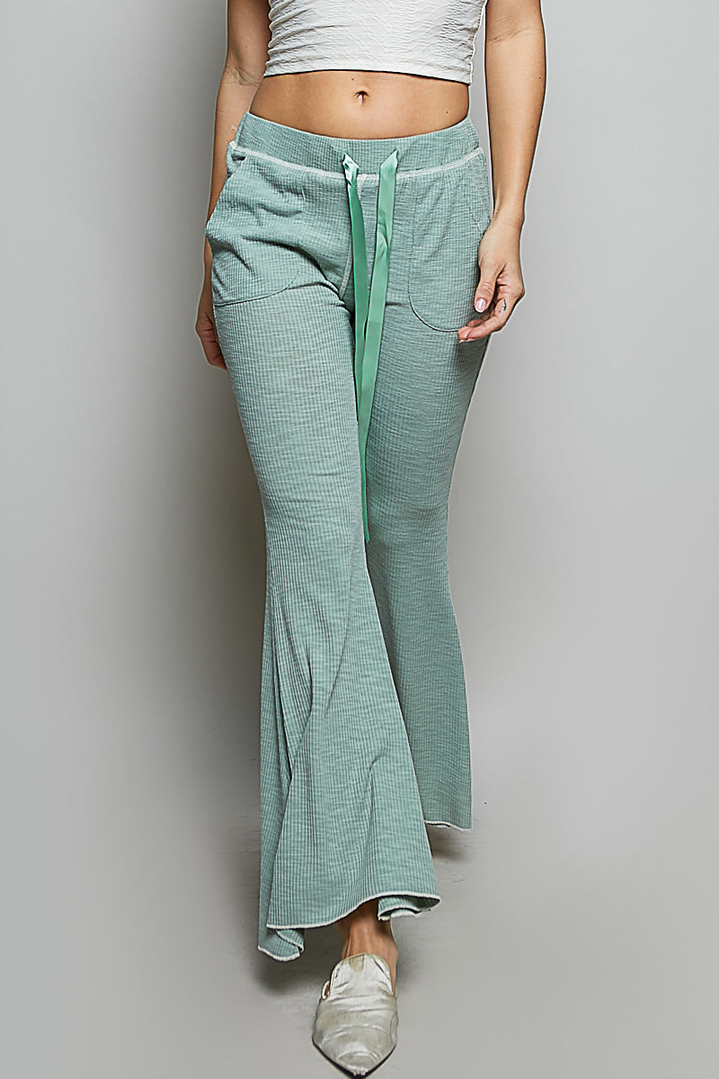 POL Drawstring Textured Ribbed Knit Pants