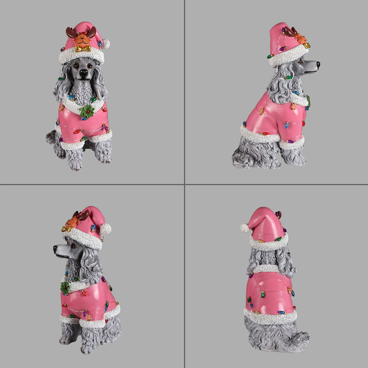 Christmas Poodle Statue with Festive Santa Outfit - Multicolor