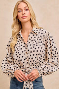 BiBi Polka Dot Print Tie Hem Detail Crop Shirt