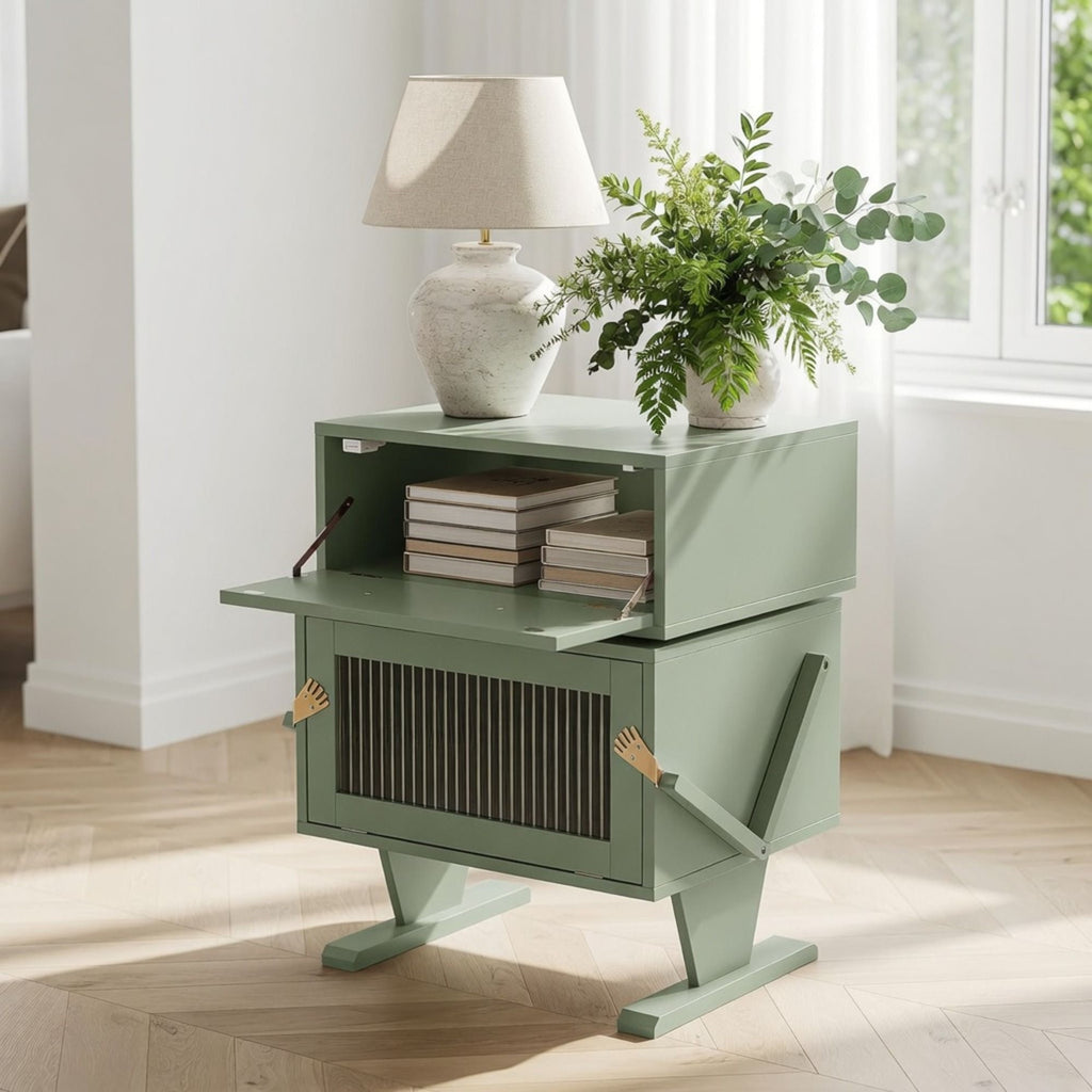 Robot LED Nightstand with 360° Rotating Drawer - White, Pink, or Green