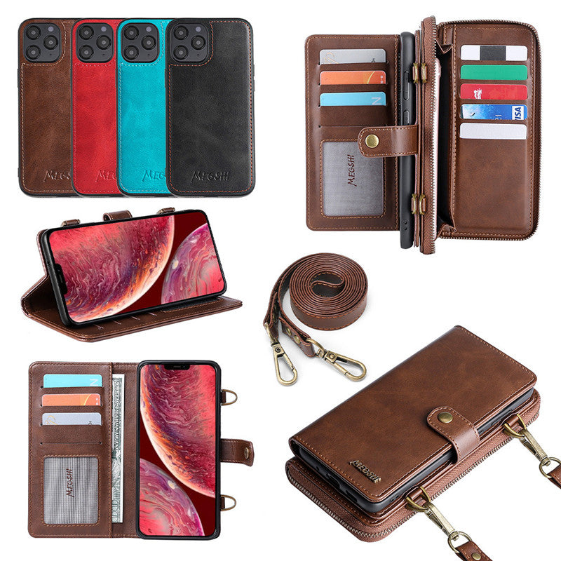 Compatible with Apple, Detachable Wallet Backpack Strong Adsorption Leather Flip Phone Cases For Samsung Galaxy Note 20 UItra Note 10 Plus 9 8 Cover