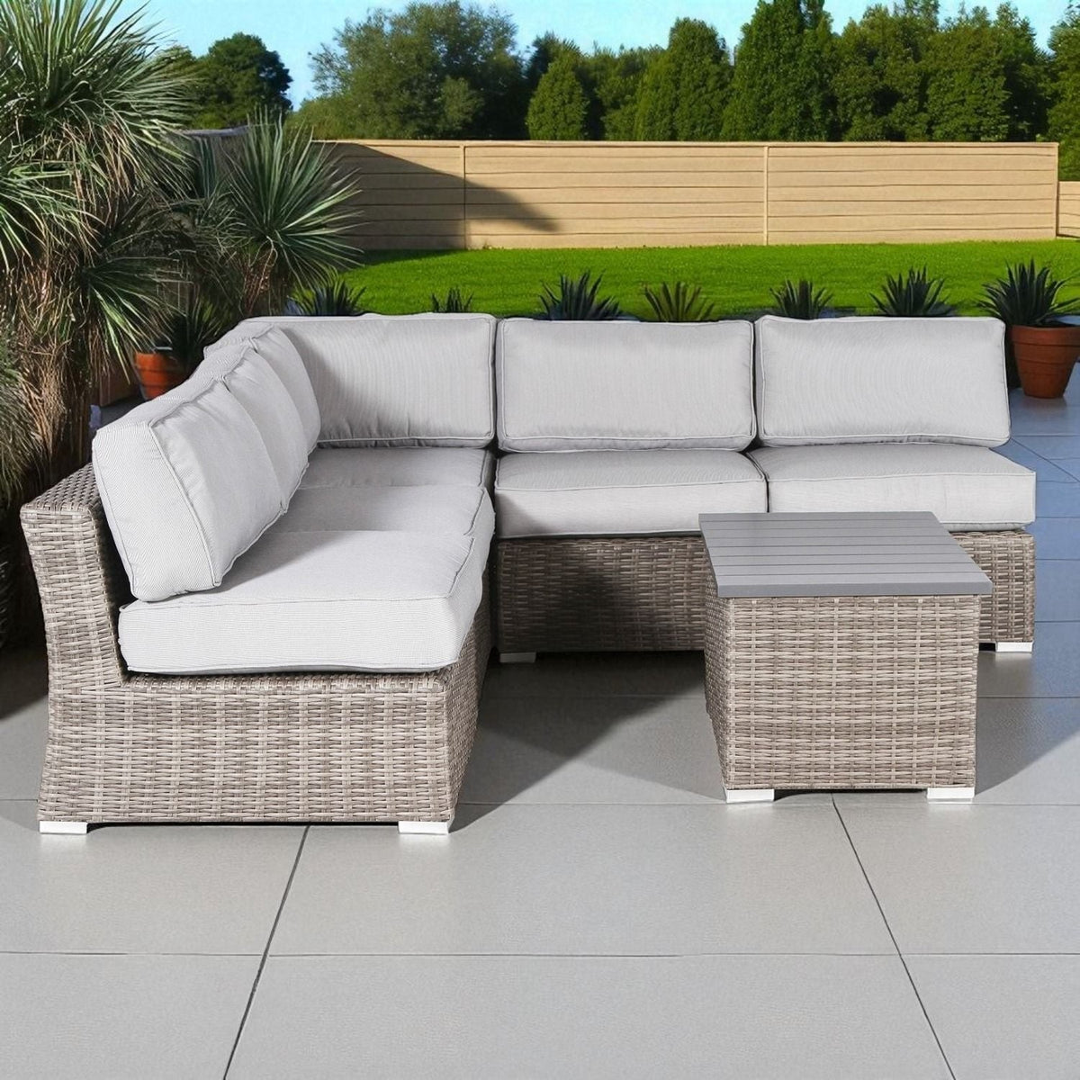 Wicker Sectional Sofa with Cushions and Table - Gray