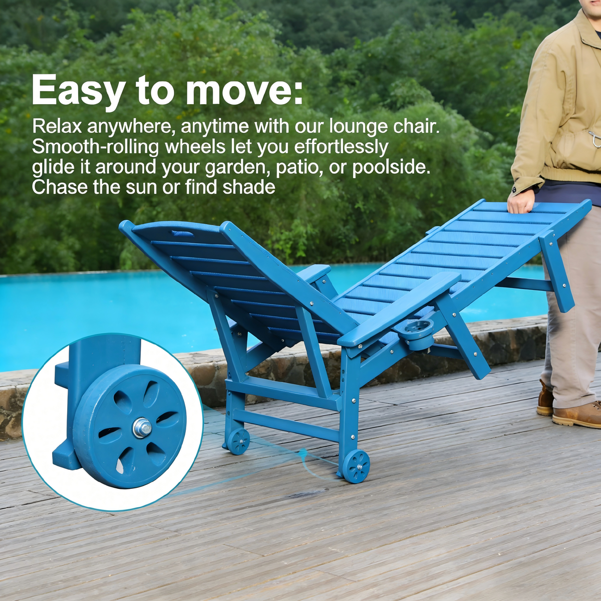 HDPE Outdoor Chaise Lounge Chair with Adjustable Backrest - Navy Blue