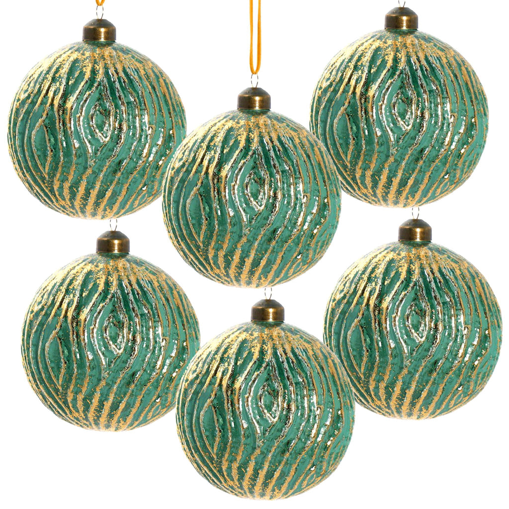 Glass Christmas Ball Ornaments with Decorative Finish - Green, Gold, Red