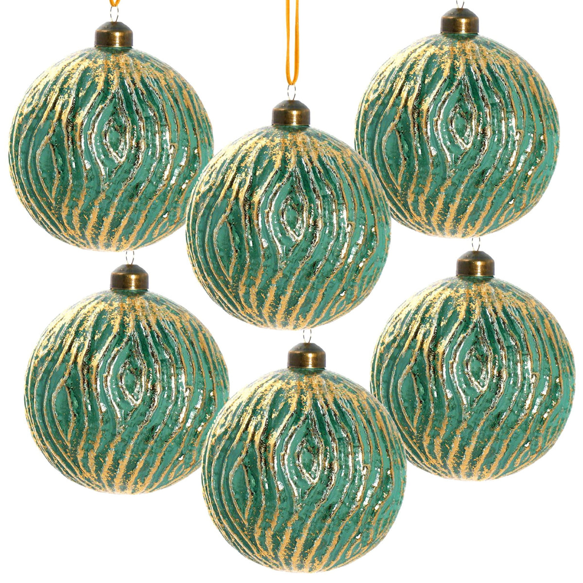 Glass Christmas Ball Ornaments with Decorative Finish - Green, Gold, Red