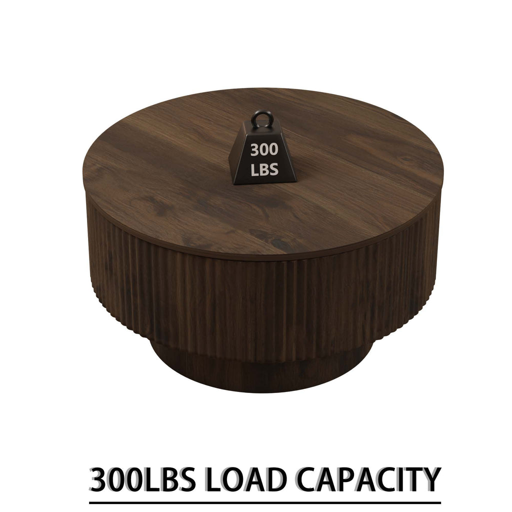 Modern Circular Coffee Table with Stripe Design and Storage Space - Light Brown or Dark Brown