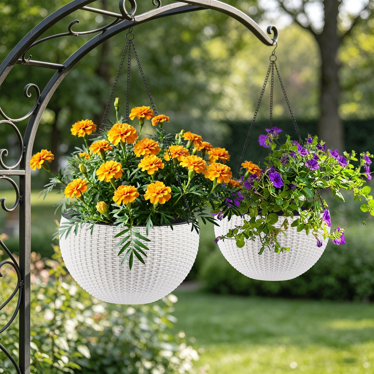 Self Watering Hanging Planter with Water Level Indicator - White, Black, or Dark Brown