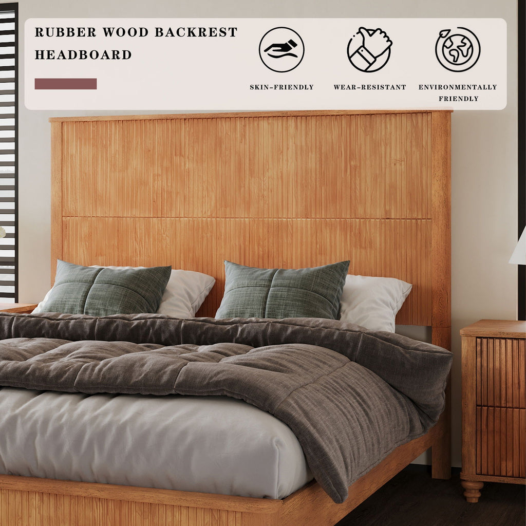 Platform Bed Frame with Tall Headboard - Solid Wood, Queen & King Sizes