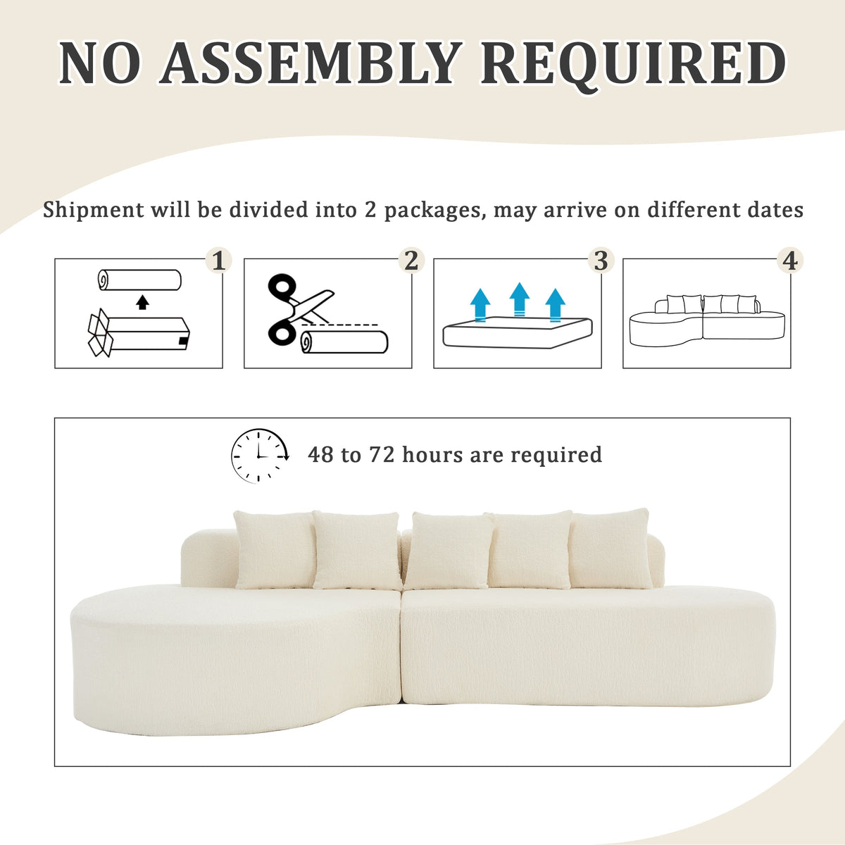 Boneless Sectional Sofa with Pillows - White