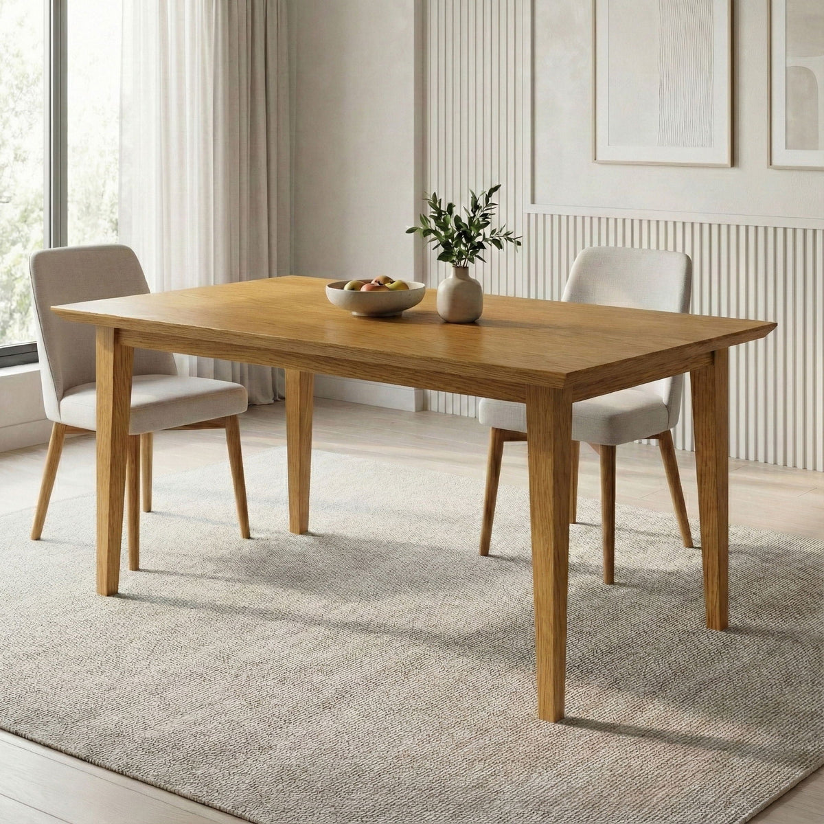 Contemporary Dining Table with Solid Oak Veneer - Light or Dark Brown