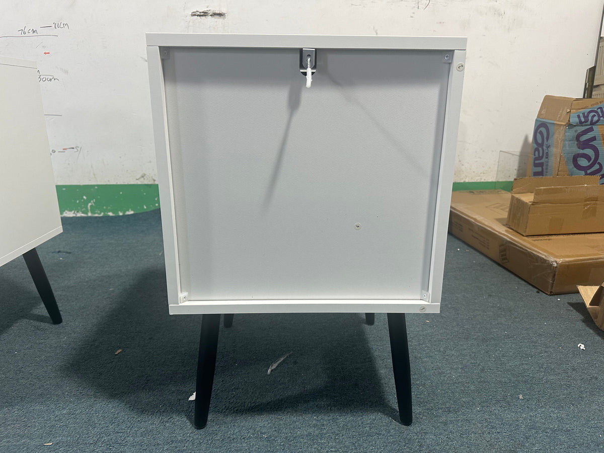 Modern 2-Drawer Nightstand with Metal Legs - White MDF