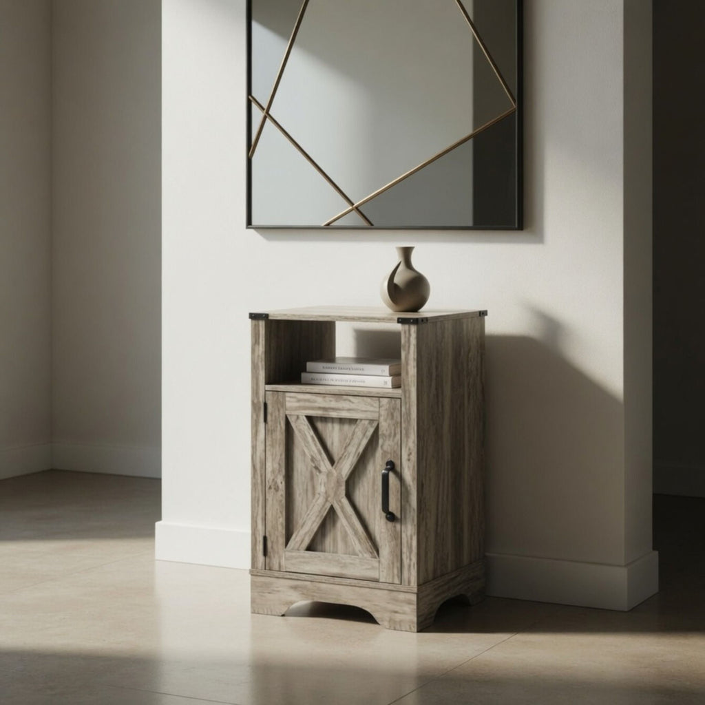 Farmhouse Nightstand with Charging Station & Storage - Multiple Colors