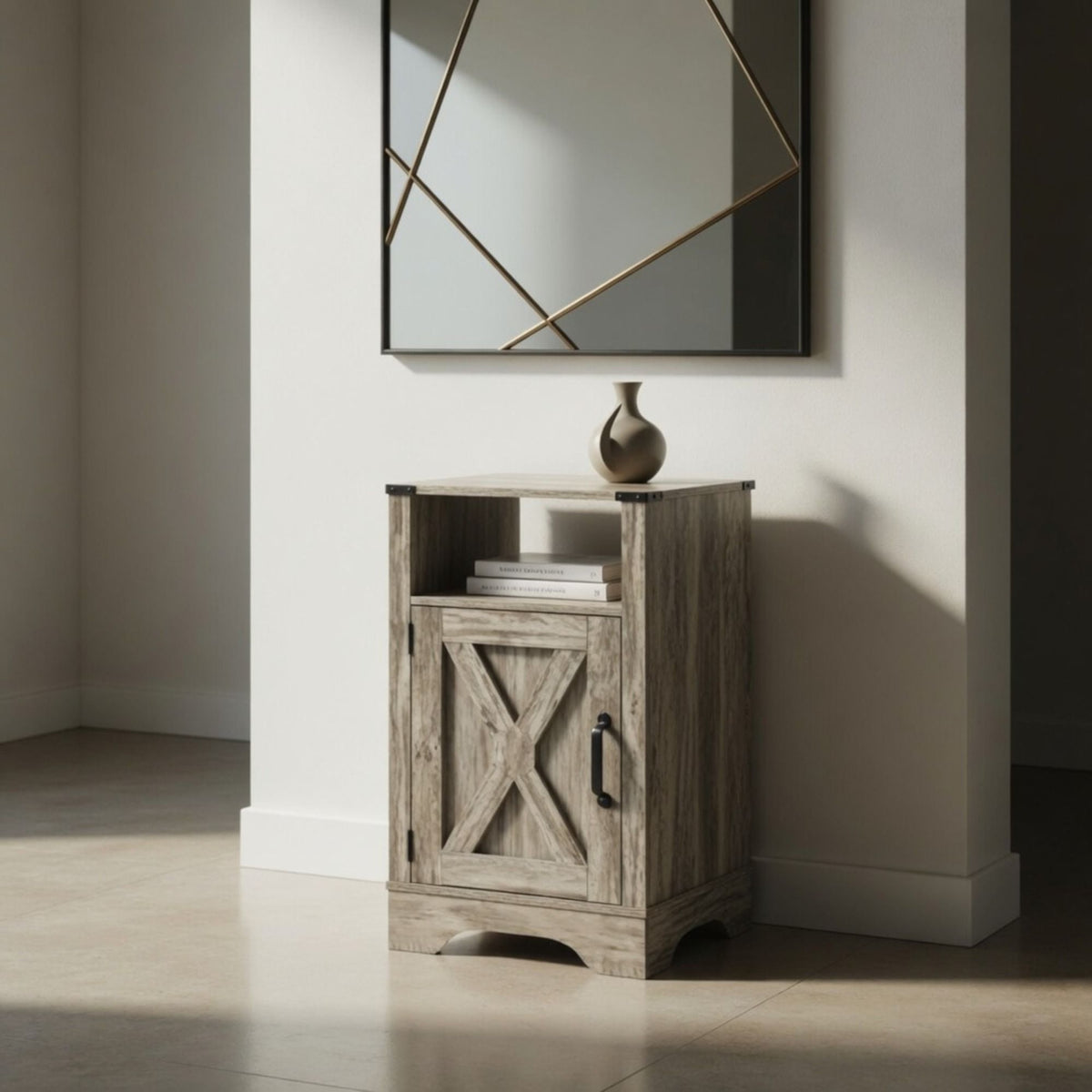 Farmhouse Nightstand with Charging Station & Storage - Multiple Colors