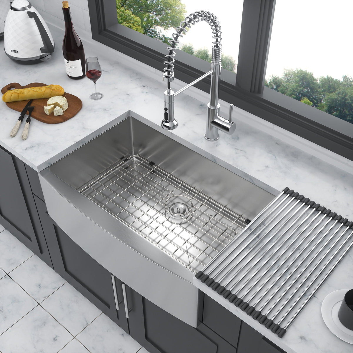 Farmhouse Kitchen Sink Stainless Steel Apron Front with Deep Single Bowl - Gray