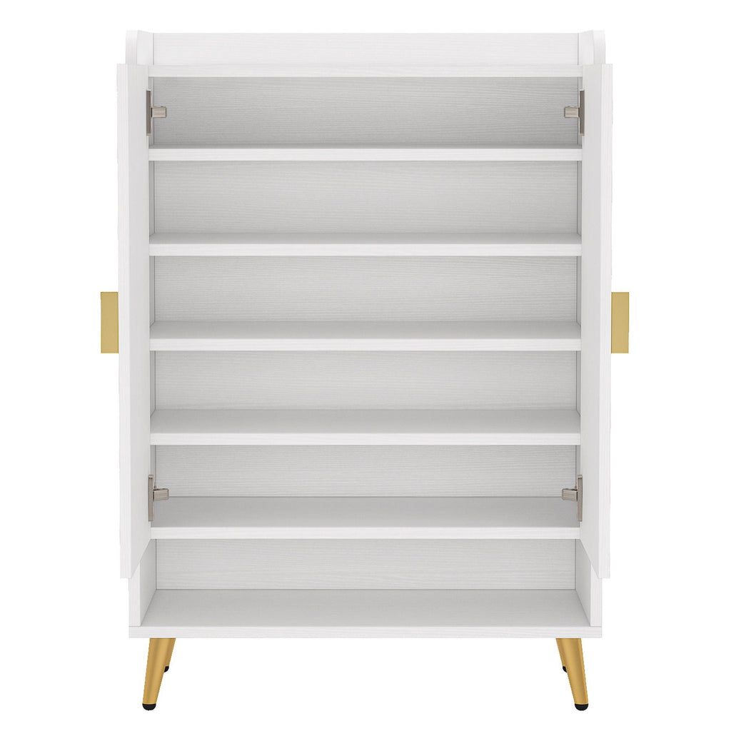Shoe Cabinet With Doors, 7 Tier Storage Organizer with Adjustable Shelves - Dark Brown, Light Brown, or White