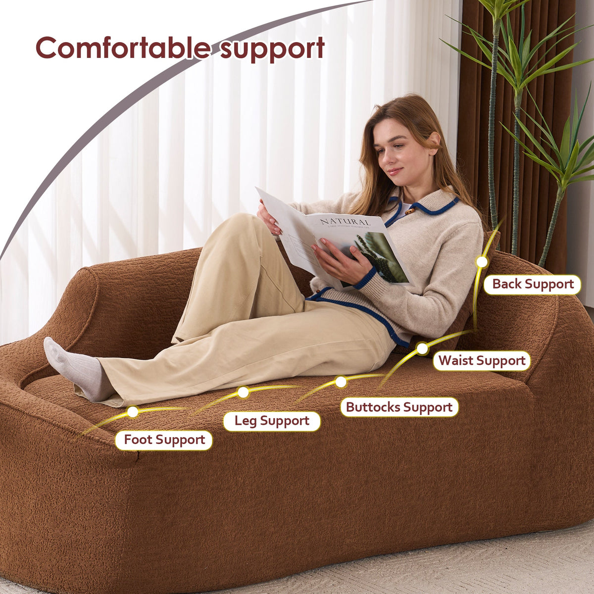 Chenille Curved Chaise Longue Chair with Compression Cushion - Modern