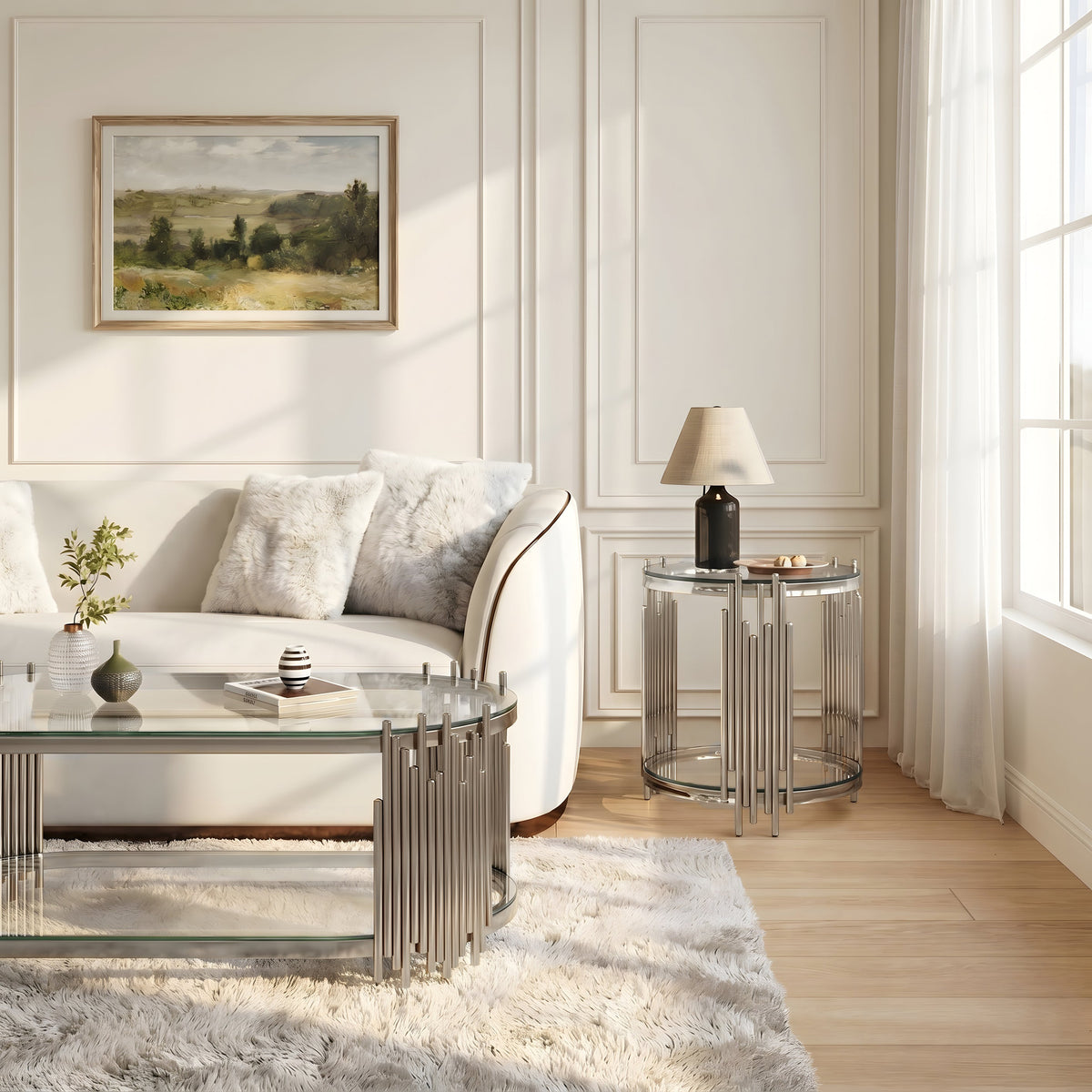 Modern Luxury Coffee Table and Side Table Set with Tempered Glass – Silver or Gold