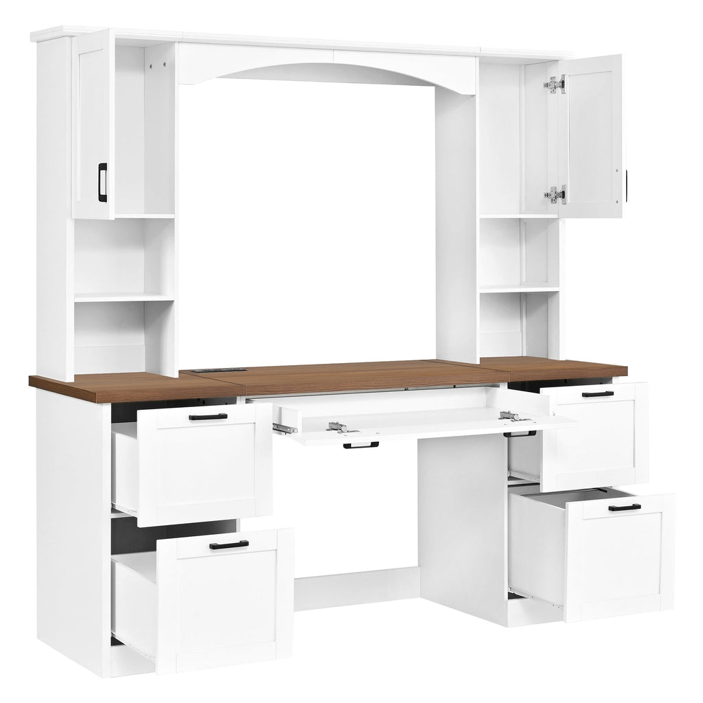 Farmhouse Arched Computer Desk with Hutch - White