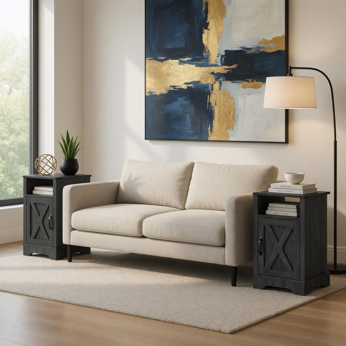 Farmhouse Nightstand with Charging Station & Storage - Multiple Colors