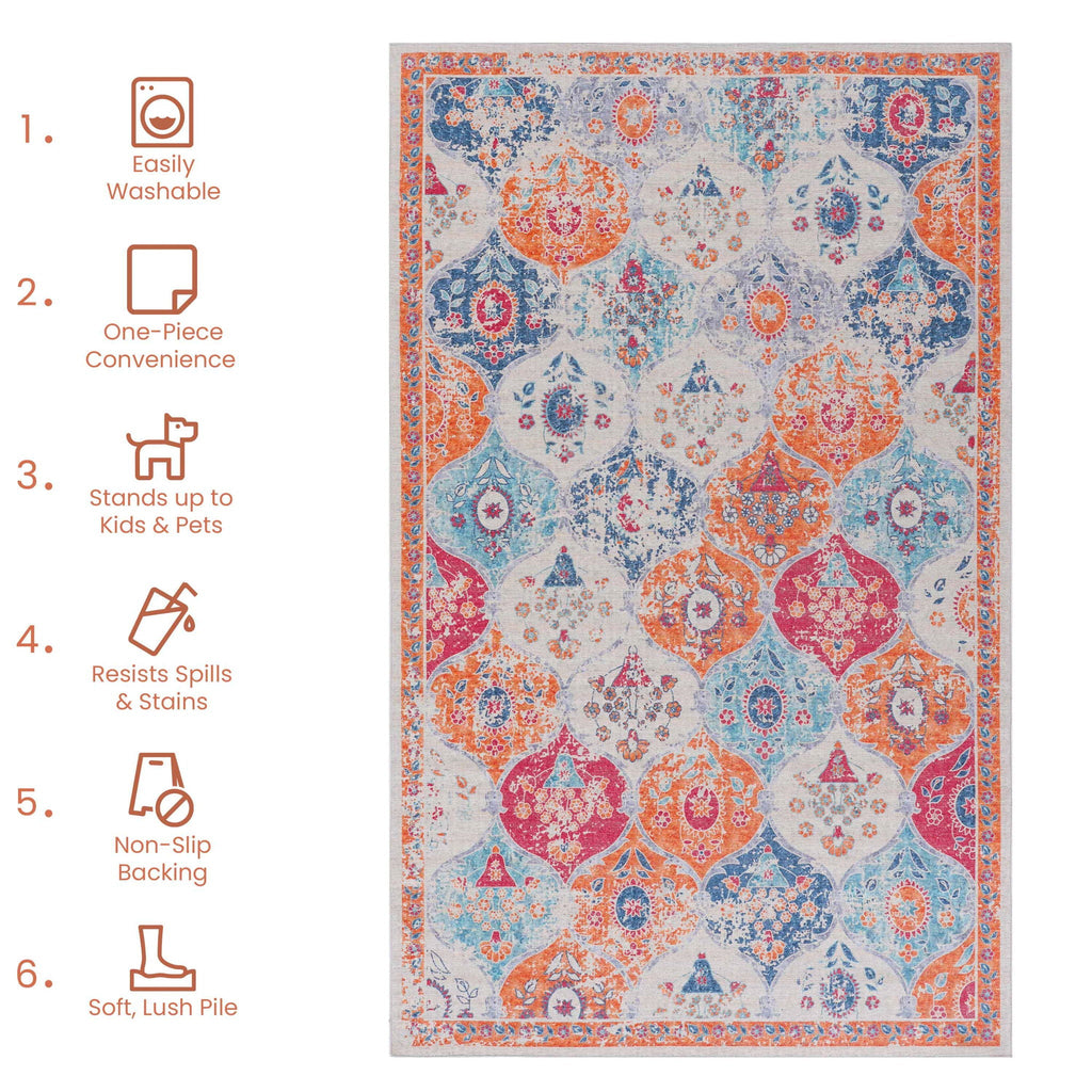 Machine Washable Area Rug with Stain Resistance - Red or Blue