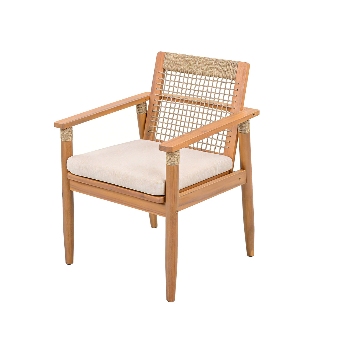 Acacia Wood Outdoor Dining Chairs with Rope Back - Set of 2