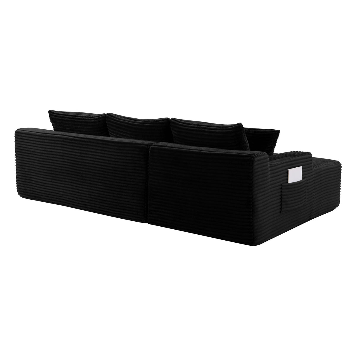 Corduroy U-Shaped Sectional Sofa with Deep Seat - Black