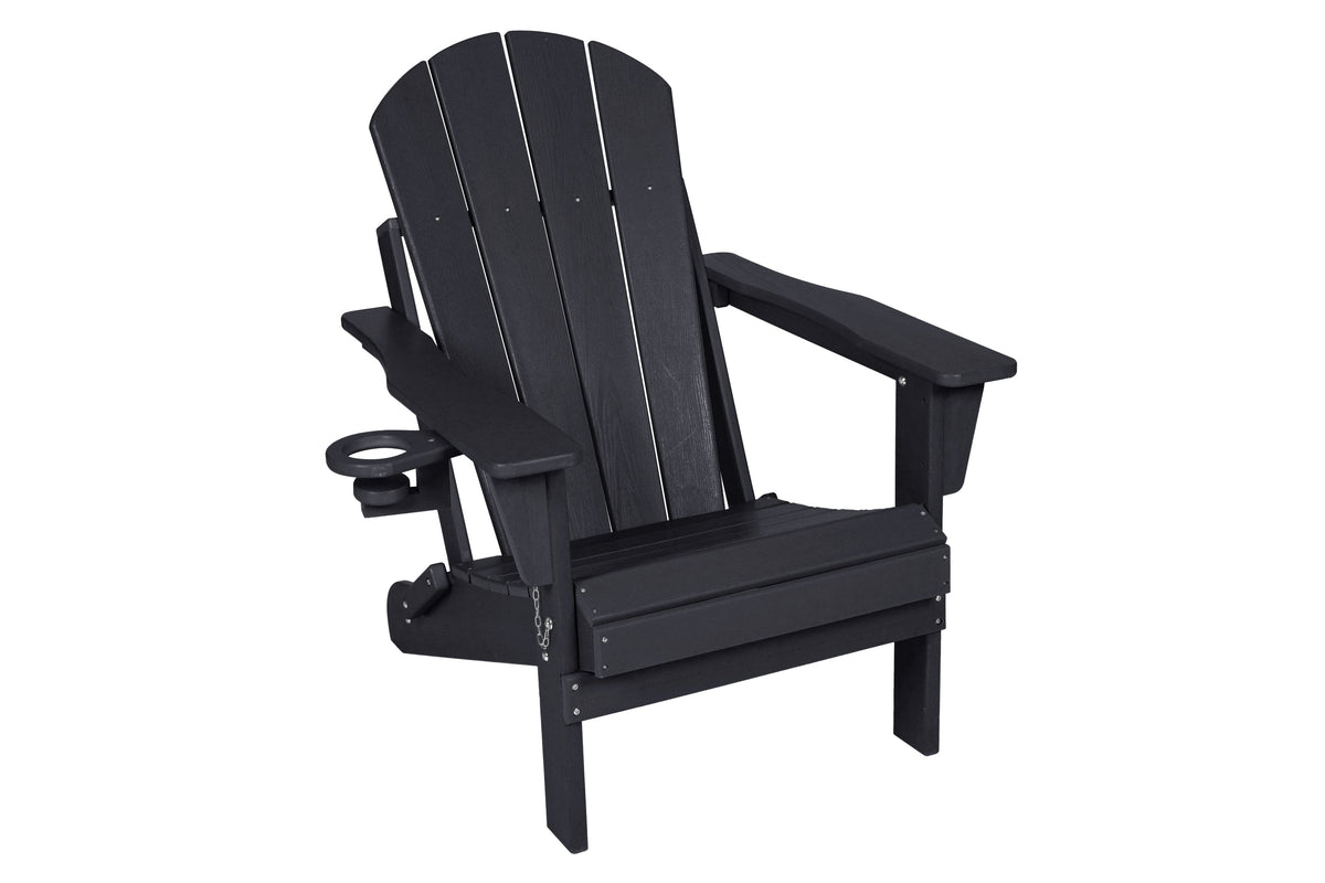 Folding Adirondack Chair with Side Table, 3-Piece Set - Black Wood Texture