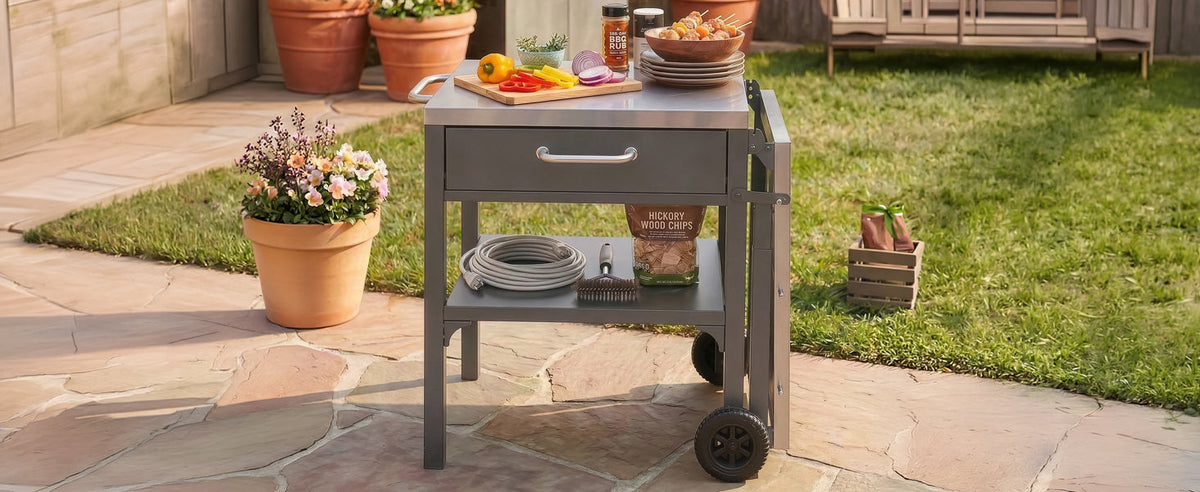 Outdoor Kitchen Cart Foldable Prep Station with Storage - Gray