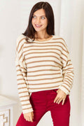 Striped Boat Neck Long Sleeve Sweater