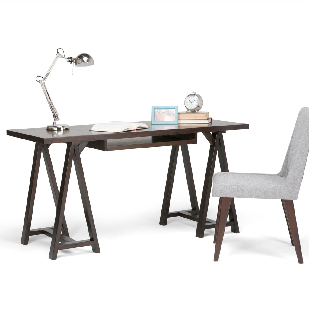 Handcrafted Sawhorse Writing Desk with Solid Wood Construction - Dark Brown or White