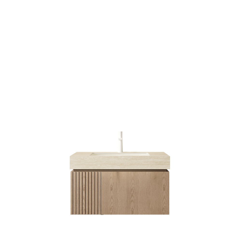 30" Floating Bathroom Vanity with Travertine Stone Top and Soft-Close Drawer - Roma Travertine