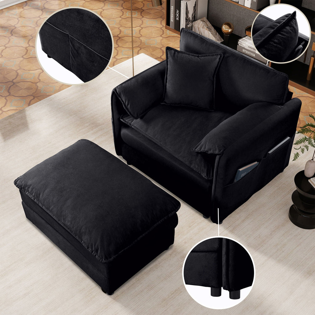 Oversized Chair & Ottoman with Soft Upholstery - Blue or Black