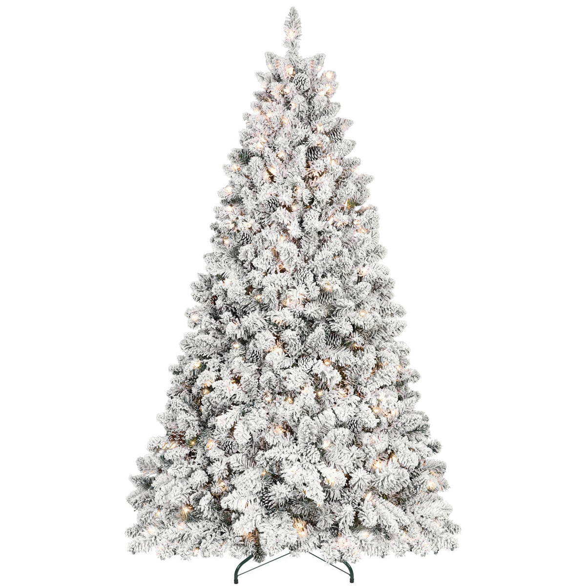 8FT Flocked Christmas Tree with 700 UL Lights - Snow-Flocked, Pre-Lit