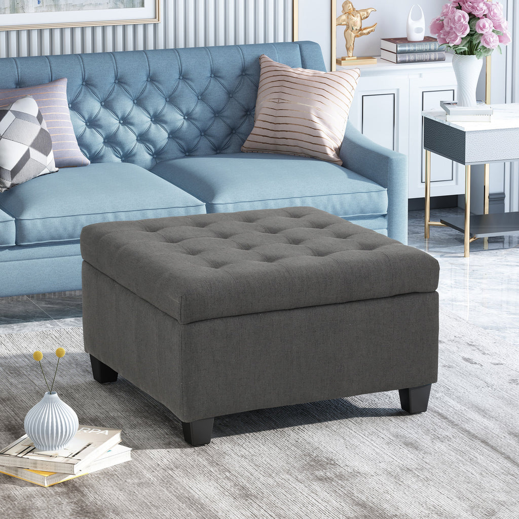 Upholstered Tufted Fabric Storage Ottoman with Hidden Storage - Dark Gray