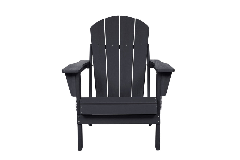 Folding Adirondack Chair with Side Table, 3-Piece Set - Black Wood Texture