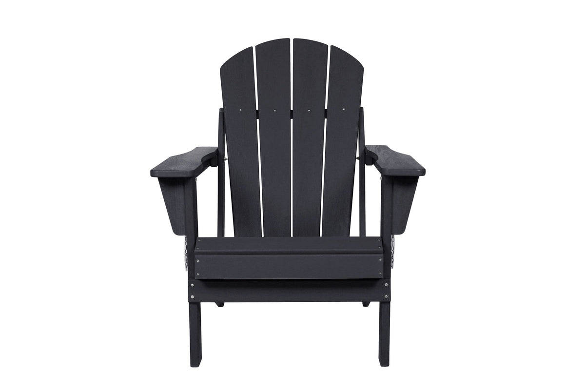 Folding Adirondack Chair with Side Table, 3-Piece Set - Black Wood Texture