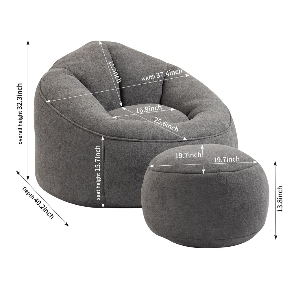High Pressure Foam Bean Bag Sofa Chair with Footrest – Multiple Colors