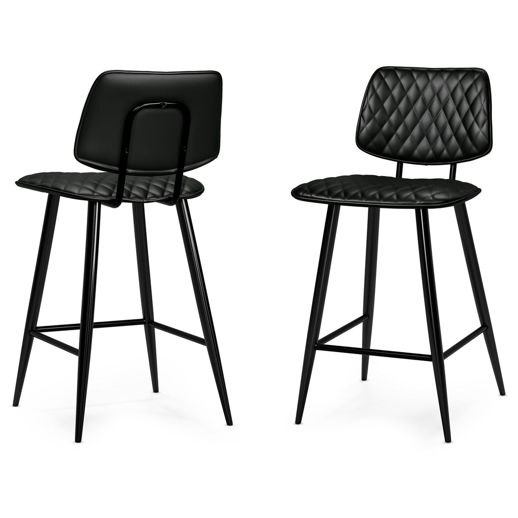 Upholstered Counter Height Stool Set with Quilted Seat – Black or Dark Gray