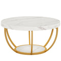 2 Tier Circle Coffee Table with Storage Shelves - White, Dark Brown, Dark Gray, Light Brown