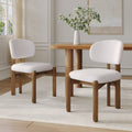 Beige Upholstered Mid-Century Dining Chair with Walnut Frame - Beige