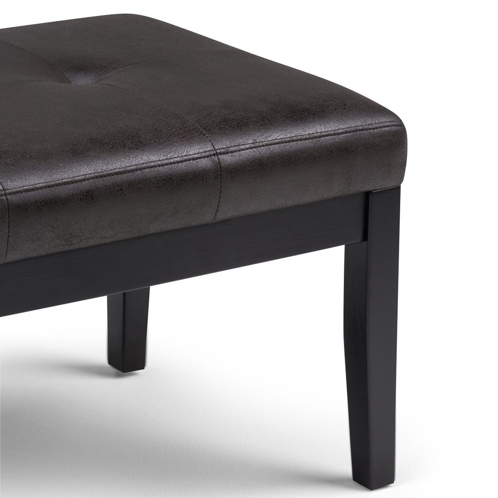 Upholstered Tufted Ottoman Bench with Solid Wood Base - Black, Brown, or Gray