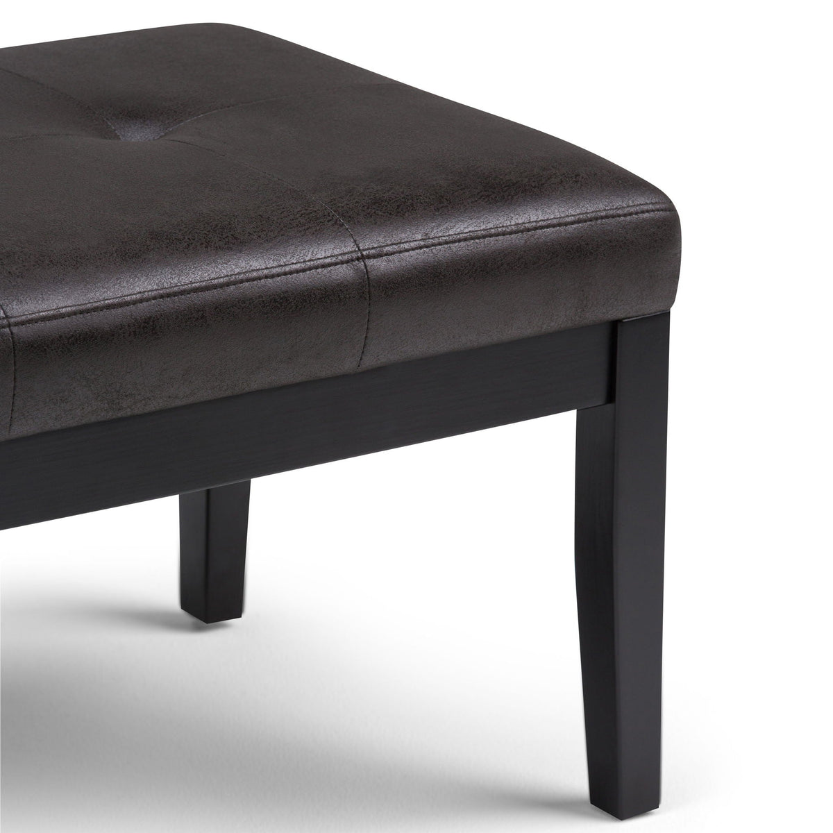 Upholstered Tufted Ottoman Bench with Solid Wood Base - Black, Brown, or Gray
